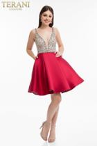 Terani Couture - 1821h7771 Crystal Beaded Bodice Short Party Dress