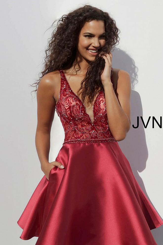 Jovani - Jvn64206 Embellished Deep V-neck A-line Dress