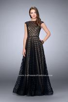 La Femme - Dotted Lace Open Back Long Prom Dress 23837