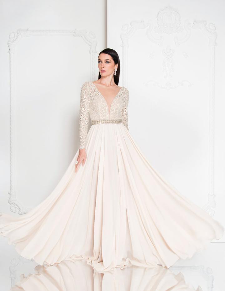 Terani Couture - 1812m6650 Lace Long Sleeved A-line Gown