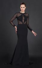Mnm Couture - N0044 Sheer Bodice Long-sleeved Gown