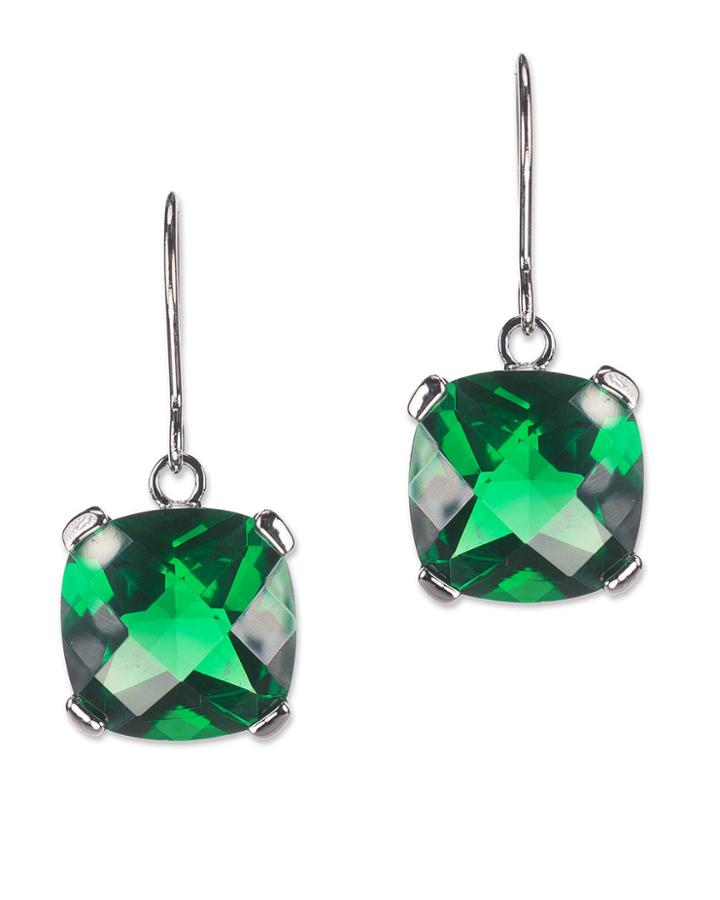 Cz By Kenneth Jay Lane - Emerald Cross Cut Cushion Drop Pierced Earring