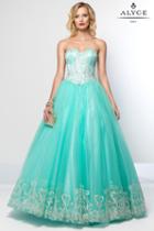 Alyce Paris - 6666 Long Dress In Light Turquoise Silver