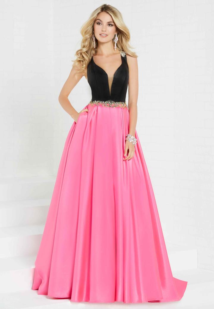 Tiffany Designs - 16297 Beaded Deep V-neck Shimmer Satin Ballgown