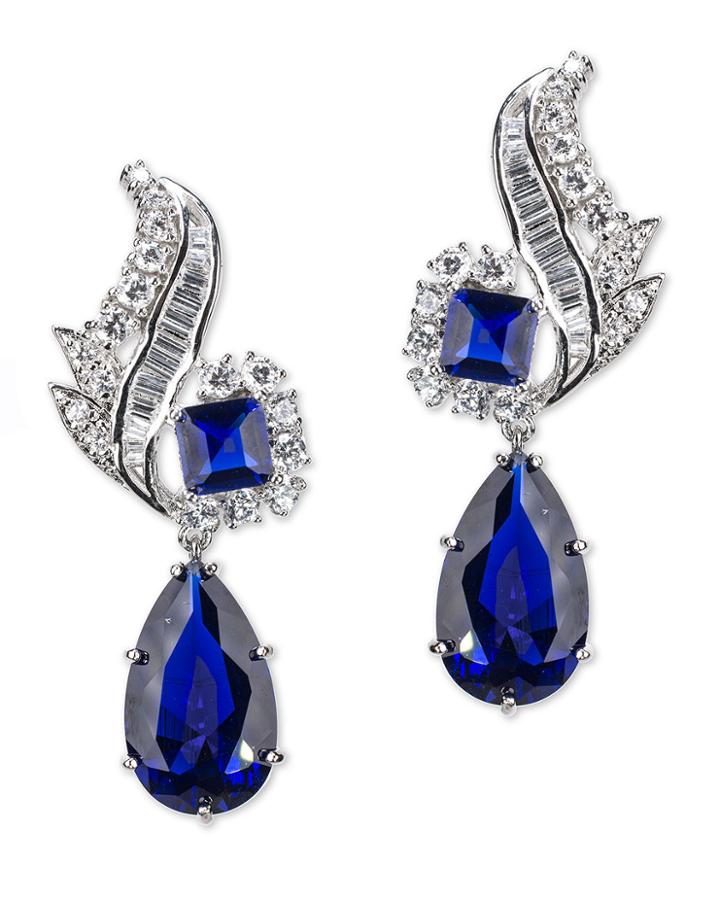 Cz By Kenneth Jay Lane - Sapphire Pear Drop Pierced Earring