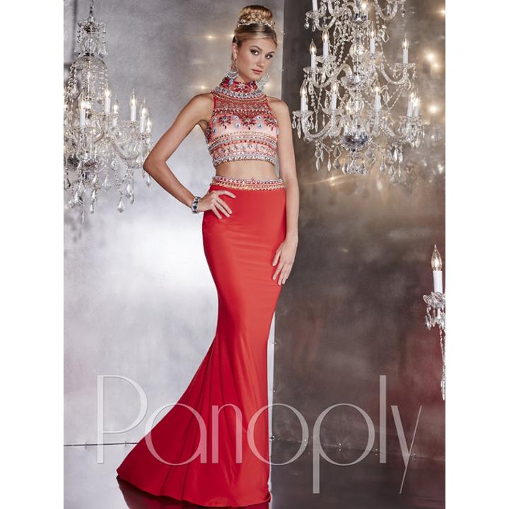 Panoply - Exquisite Beaded Choker Neck Two-piece Jersey Dress 14737