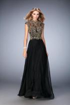 Gigi - 22895 Bedazzled High Neck A-line Dress