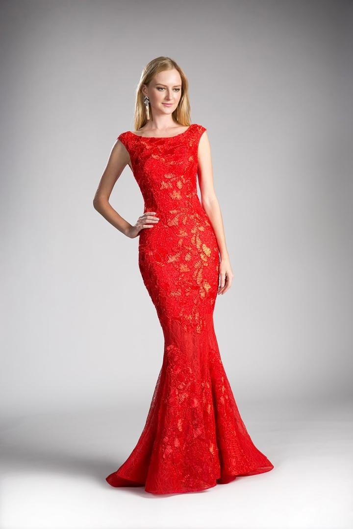 Cinderella Divine - Cap Sleeve Bateau Neck Lace Mermaid Gown