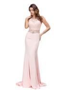 Lace Applique Beaded Bodice Long Prom Dress