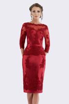 Feriani Couture - 18640 Quarter Sleeve Appliqued Peplum Sheath Dress