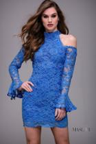 Jovani - Long Bell Sleeve High Neck Lace Sheath Dress M50170