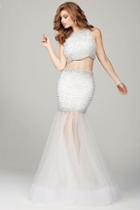 Jovani - 36500 Two Piece Pearl And Crystal Accented Trumpet Dress