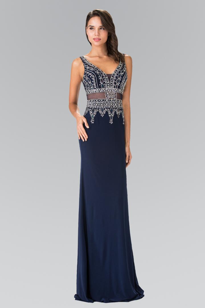 Elizabeth K - Beaded Sleeveless V-neckline Jersey Gown Gl1474