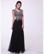 Cinderella Divine - Cap Sleeve Embellished Illusion Lace Gown