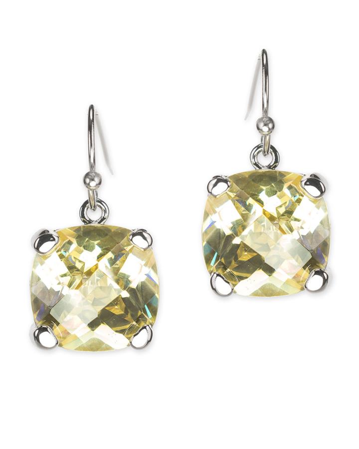Cz By Kenneth Jay Lane - Canary Yellow Cross Cut Cushion Drop Pierced Earring