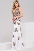 Jovani - 49822 Embroidered Deep V-neck Sheath Dress