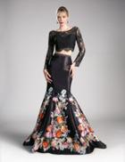 Cinderella Divine - Long Sleeve Two-piece Floral Print Gown