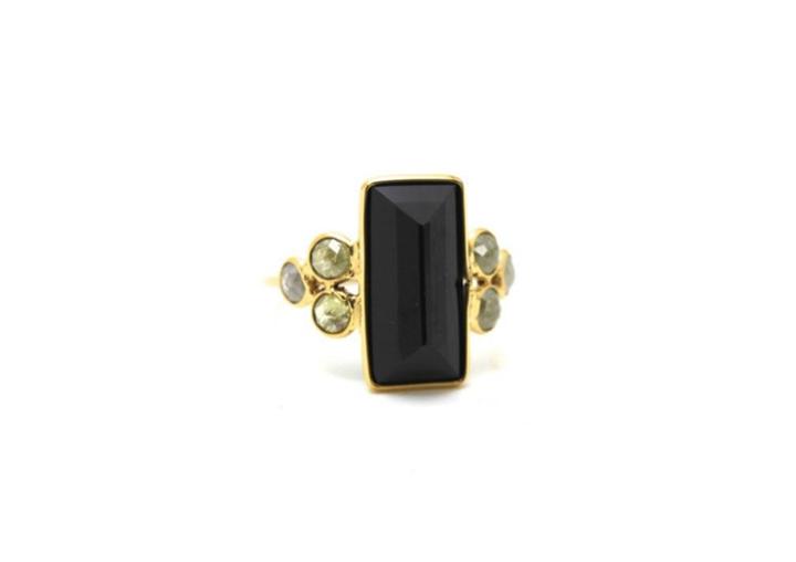 Tresor Collection - 18k Yellow Gold Ring With Black Spinel And Champagne Diamond