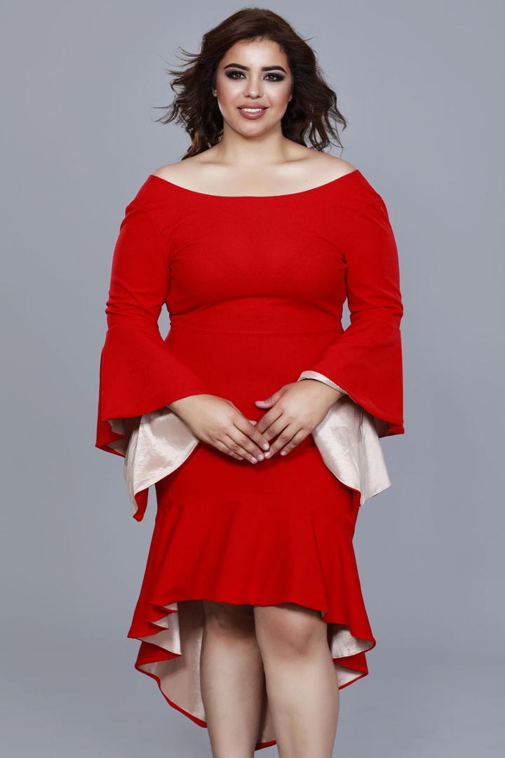 Shail K - 12622 Bell Sleeve Spandex High Low Trumpet Dress