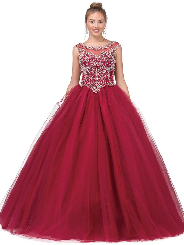 Dancing Queen - Embellished Cap Illusion Bateau Neck Sleeve Ballgown
