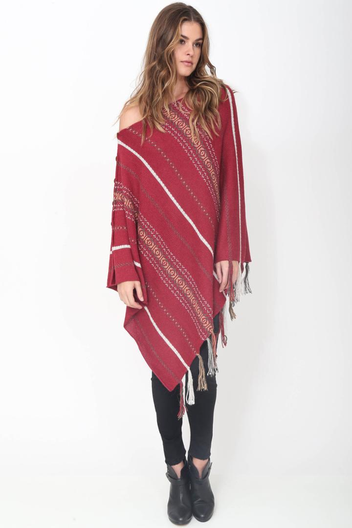 Goddis Poppy Fringe Poncho In Navajo