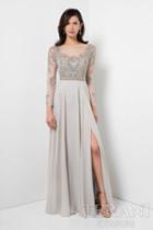 Terani Evening - Beaded Detailed Bodice Sheer Long Sleeve Mother Of The Bride Dress 1711m3401