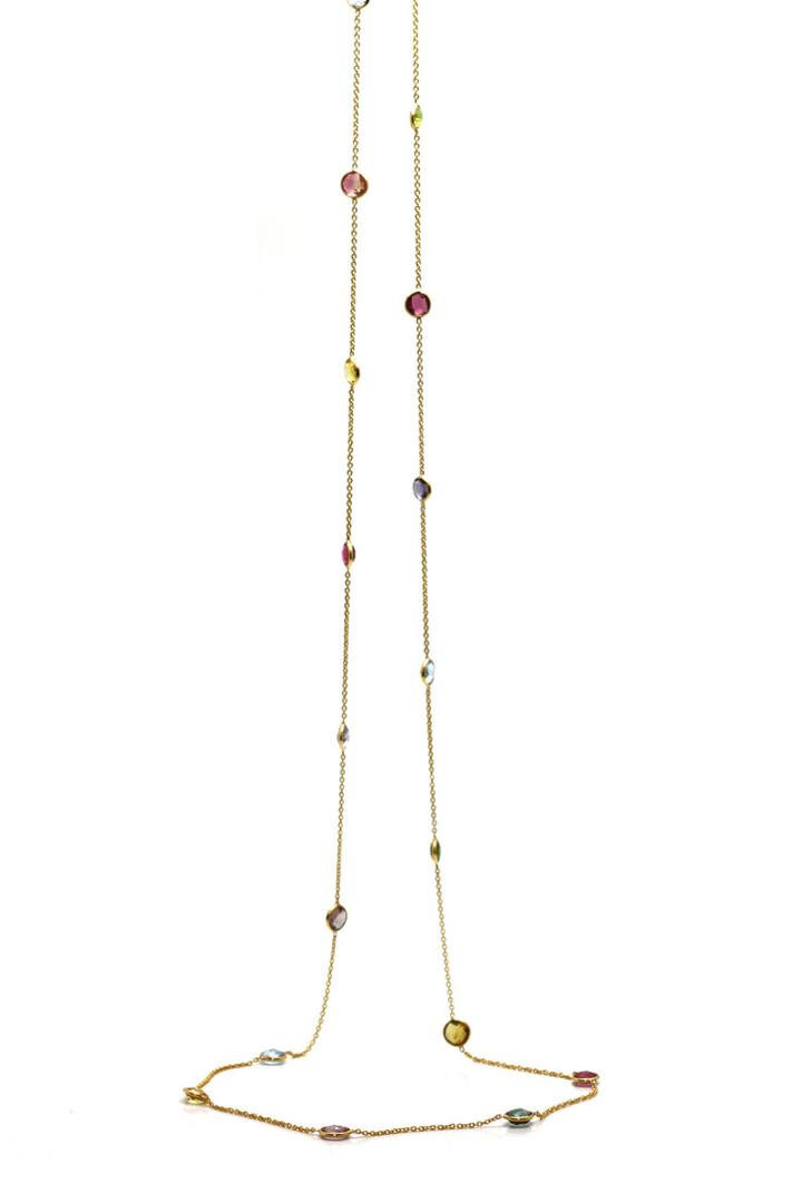 Tresor Collection - Multicolor Stone Round Long Necklace In 18k Yellow Gold