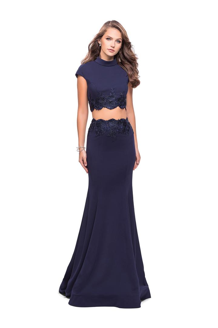 La Femme - 26196 Cap Sleeves Two-piece Jersey Sheath Gown