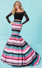 Tiffany Designs - 16201 Two-piece Off Shoulder Striped Mermaid Gown