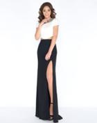 Cassandra Stone - 12033a Ornate Cap Sleeve Contrast Sheath Gown