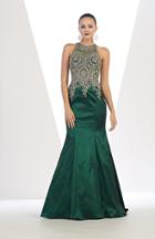 May Queen - High Neck Sequin Embellished Satin Mermaid Dress Rq7393