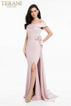 Terani Couture - 1821m7559 Floral Appliqued High Slit Off Shoulder Gown