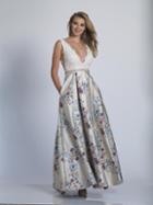 Dave & Johnny - A6362 Lacy Deep V-neck Floral Print Gown