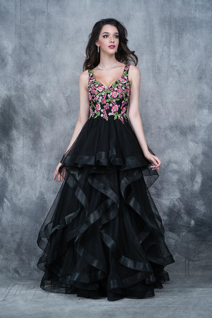 Nina Canacci - 1350 Multi-colored V-neck A-line Dress