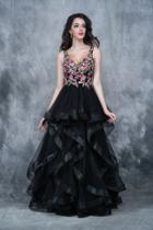 Nina Canacci - 1350 Multi-colored V-neck A-line Dress