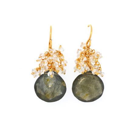 Mabel Chong - Moss Aquamarine With Moonstone Cluster Drop Earrings