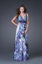 La Femme - Stunning Bejeweled V-neck A-line Dress 15964