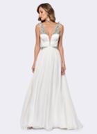 Ashley Lauren - 1169 Pearl Beaded Deep V-neck A-line Dress