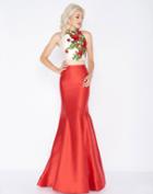 Cassandra Stone - 77408a Two Piece Rose Embroidered Mermaid Gown