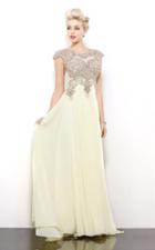 Shail K - Glistening Lace Applique Top Chiffon Long Gown 3987