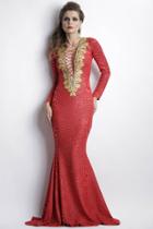 Baccio Couture - Zelyn Painted Red Gold Long Dress