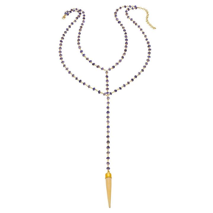 Heather Hawkins - Double Y Gemstone Necklace - White Bone Spike W/ Iolite