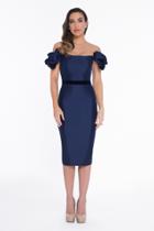 Terani Couture - 1821c7941 Fitted Off-shoulder Puffed Sleeves Dress