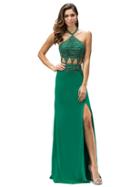 Dancing Queen - Embellished Halter Dress With Triangle Waist Cutouts 9338