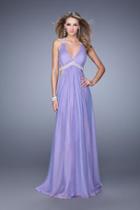 La Femme - 20941 Beaded Halter Plunging Ruched A-line Gown