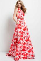 Jovani - 48338 Printed Square Neck Open Back Gown