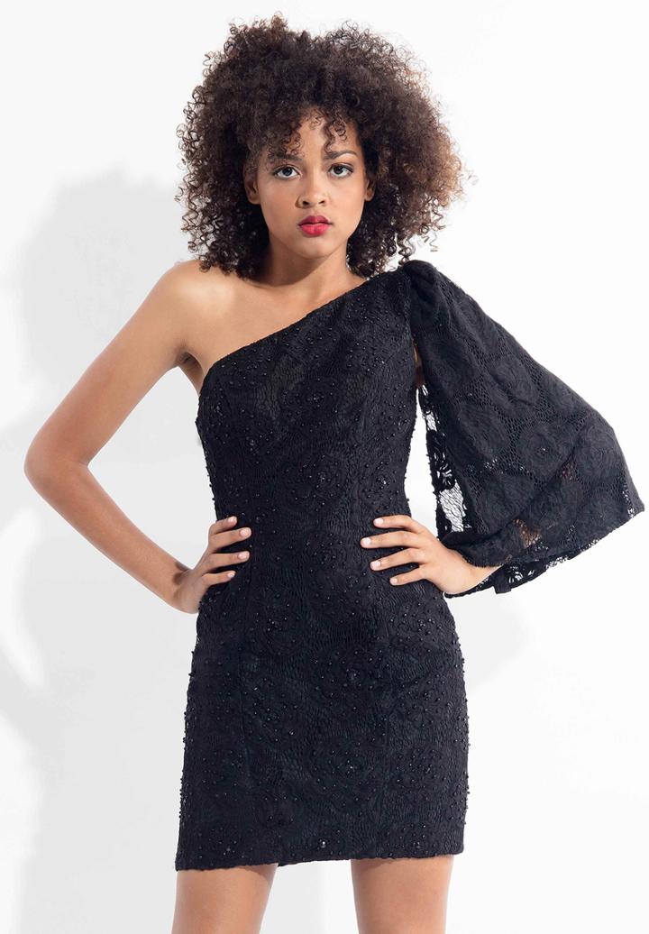 Rachel Allan Lbd - L1136 Angel Sleeve Asymmetrical Lace Cocktail Dress