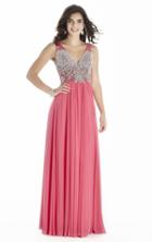 Jolene Collection - 17028l V-neck Beaded Shirred Evening Gown