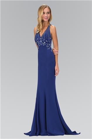 Elizabeth K - Bejeweled V-neckline Sheath Gown Gl1337