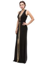 Eureka Fashion - Plunging Gold Beading Fitted Dress